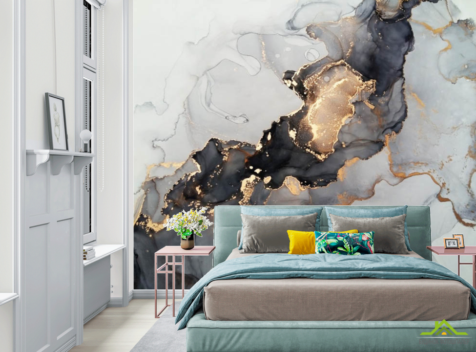 выбрать Фотошпалери Флюїд чб з золотом фотошпалери в спальню на стіну