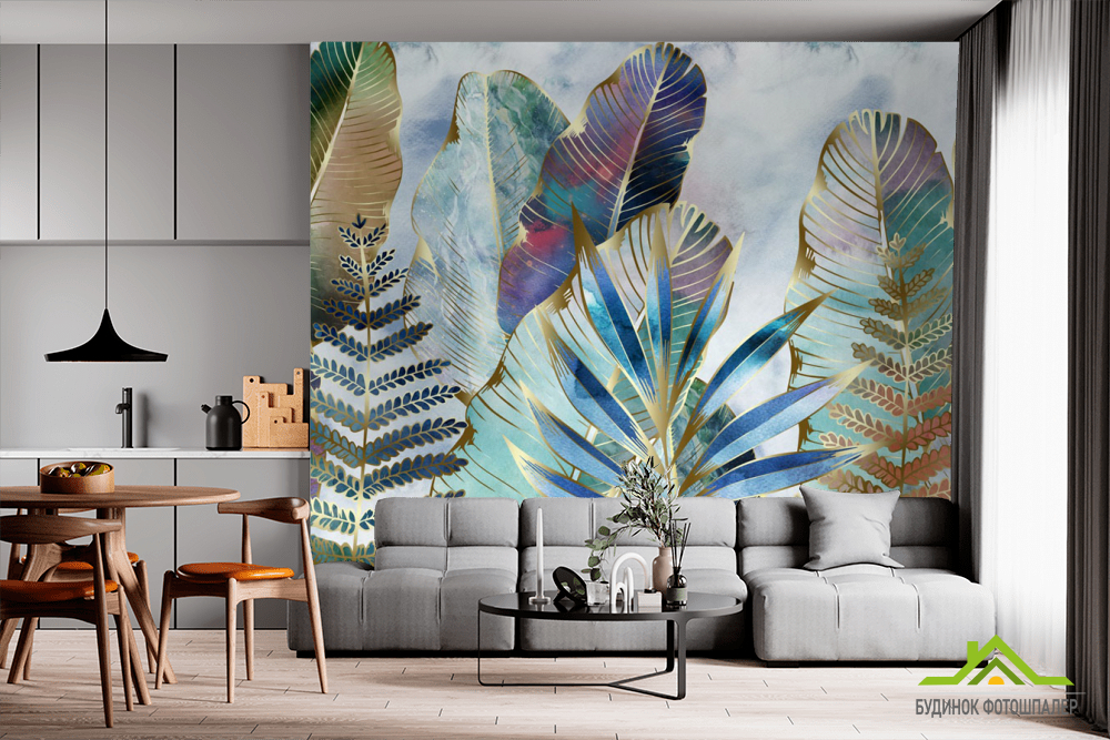Фотообои золото тропические листья