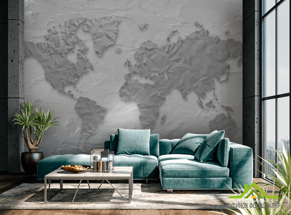 выбрать Фотообои Серая карта 3Д Фотообои карта Мира на стену