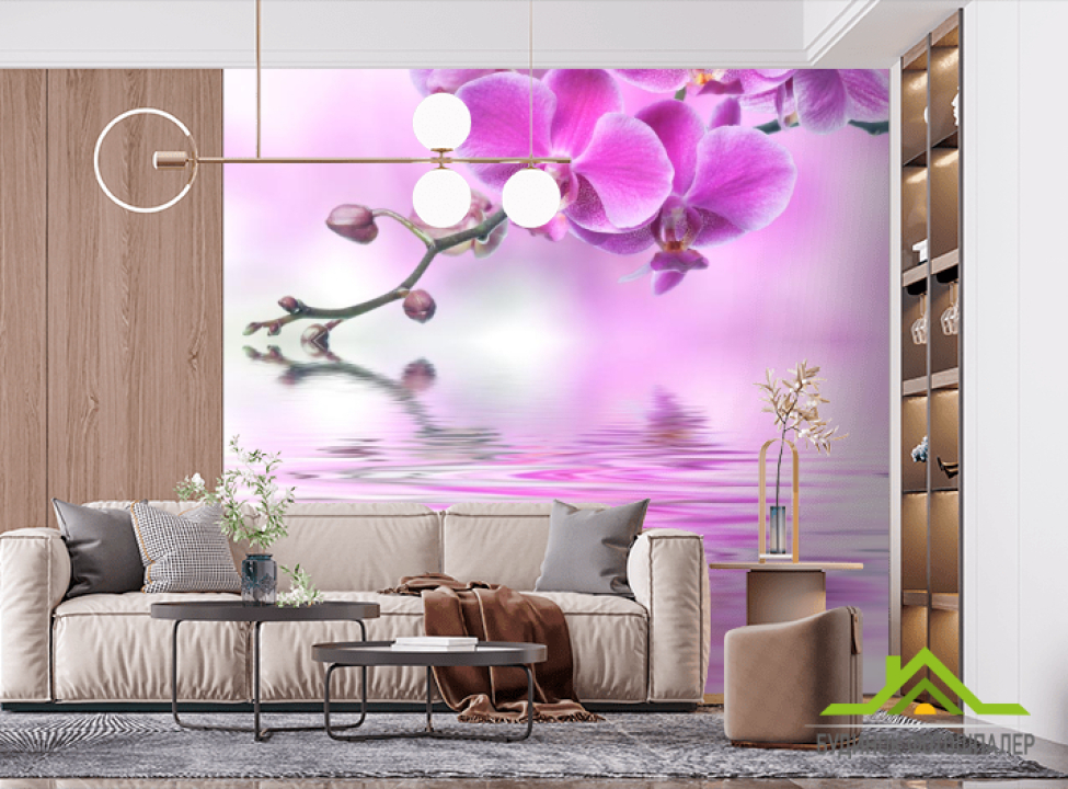 выбрать Фотообои розовая орхидея над водой Фотообои Цветы на стену