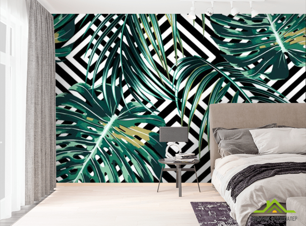 выбрать Фотообои Ромбы и листья Фотообои тропические листья на стену