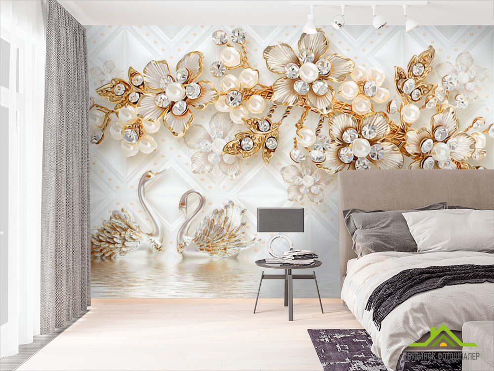 Фотошпалери Золоті брошки і лебеді