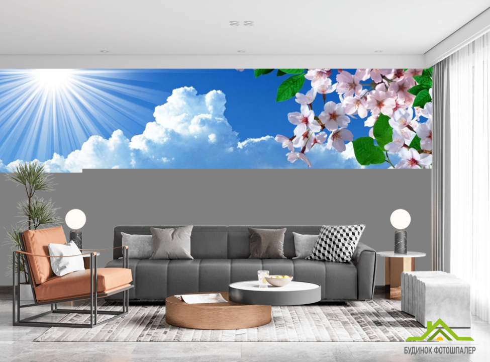 выбрать Фотошпалери абрикосовий колір над зеленим полем Фотошпалери Природа на стіну