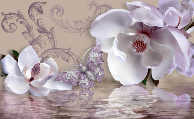 Фотошпалери 3д магнолії і брошка