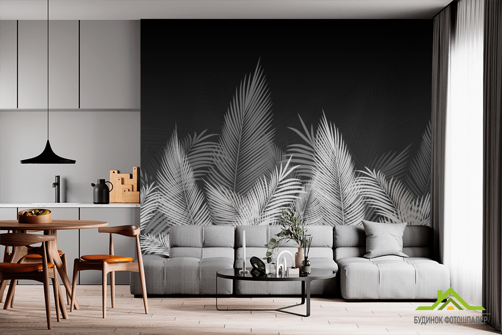 Фотообои Листья в серых оттенках
