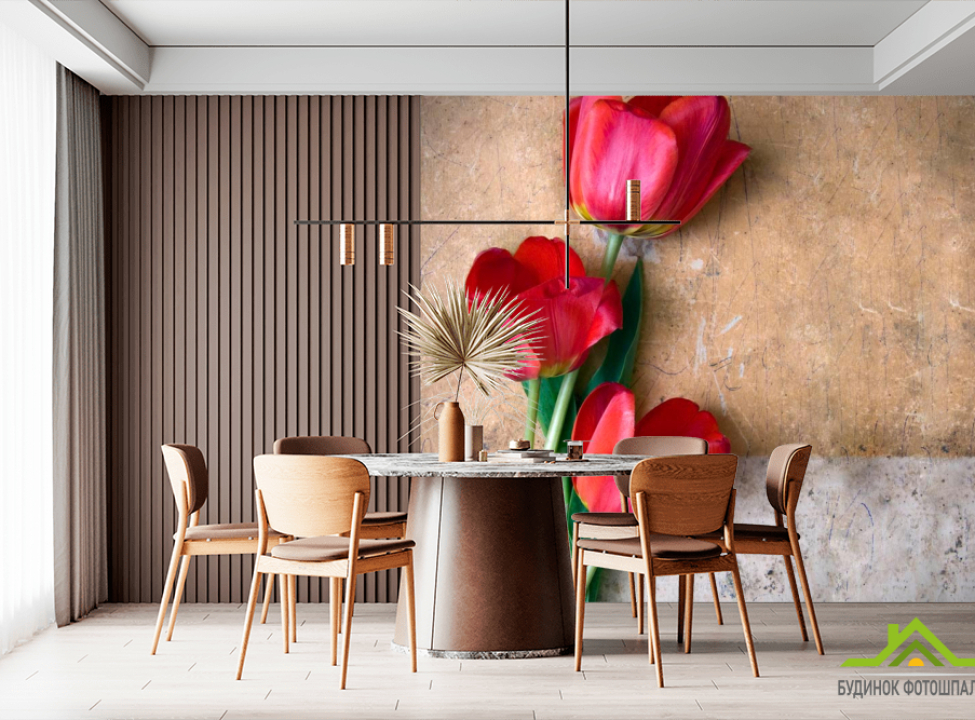 выбрать Фотообои Три красных тюльпана Фотообои Тюльпаны на стену