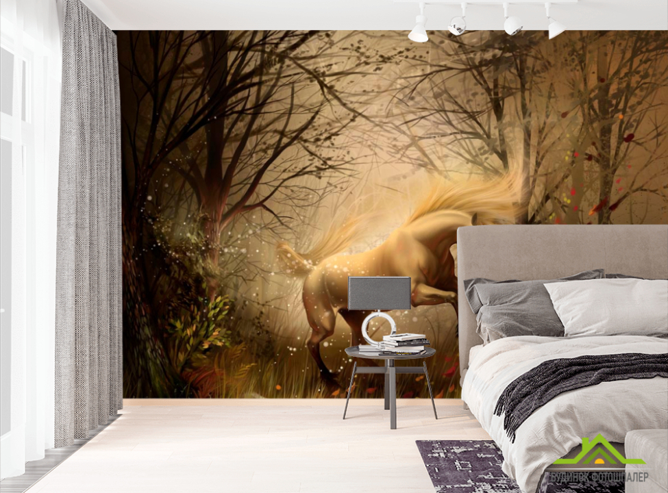 выбрать Фотообои Конь в лесу Фотообои Лошади на стену