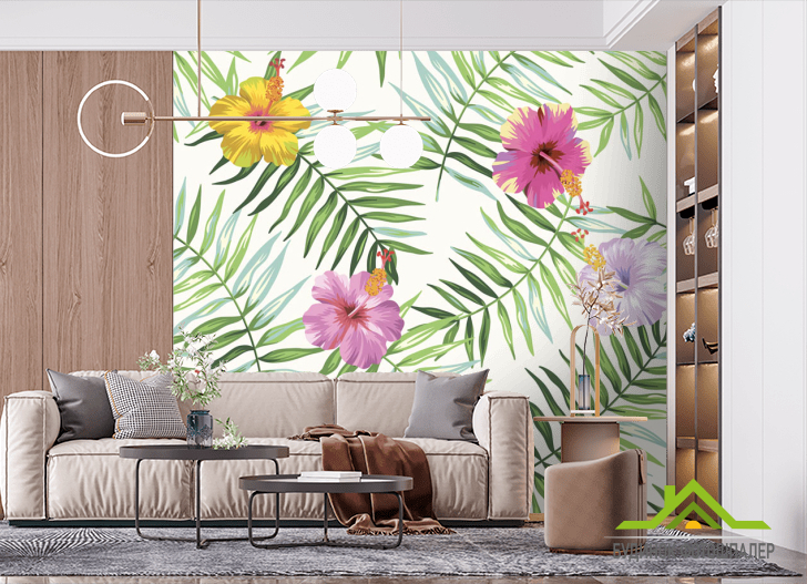 Фотошпалери Листя папороті і гібіскус