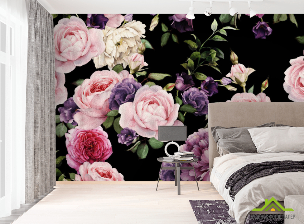 выбрать Фотошпалери Вінтажний квіти на чорному Фотошпалери Квіти на стіну