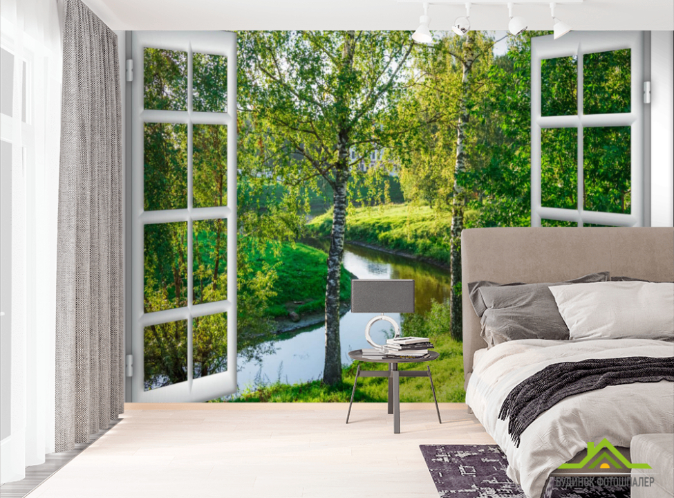 выбрать Фотообои Вид на березки Фотообои Вид из окна на стену