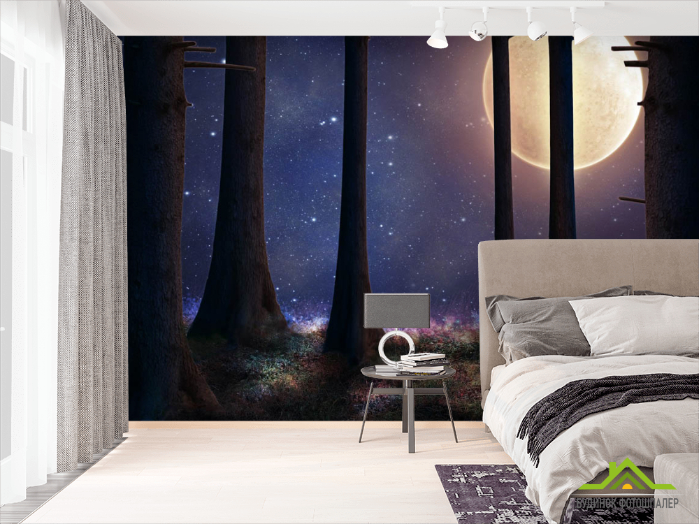 Фотообои луна в лесу