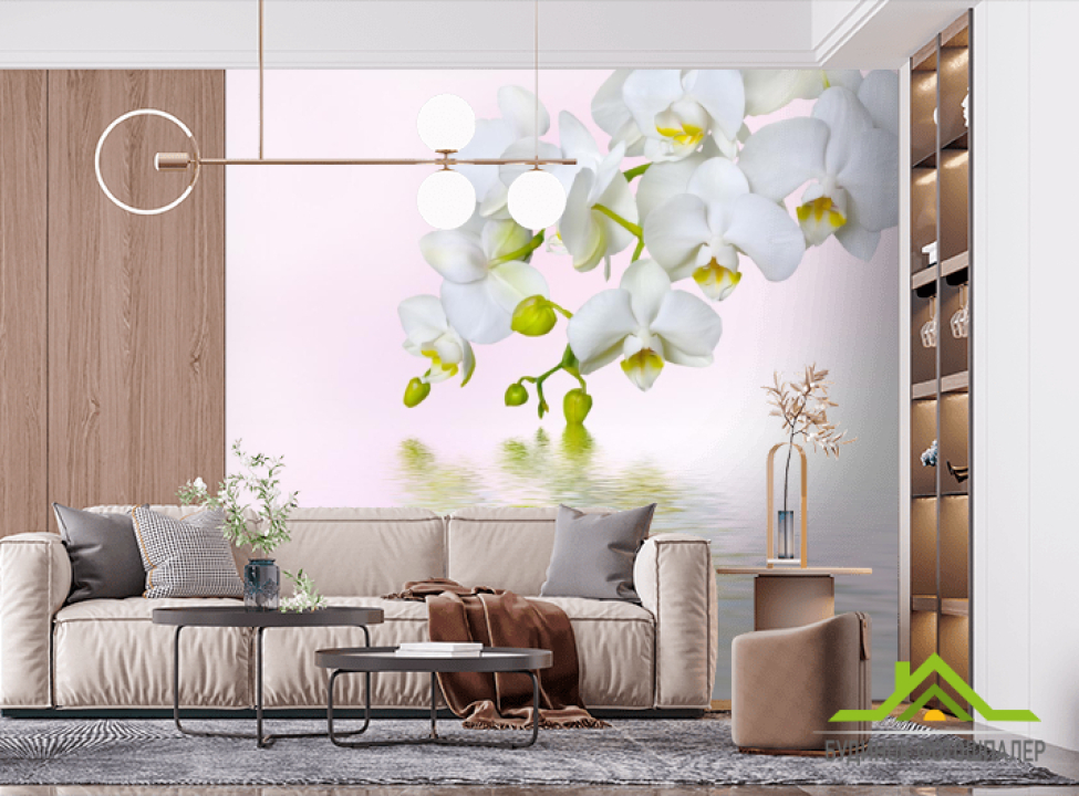выбрать Фотошпалери біла орхідея над водою  на стіну