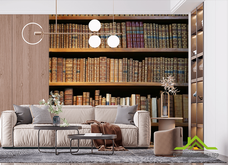 Фотошпалери коричневий книжкова шафа