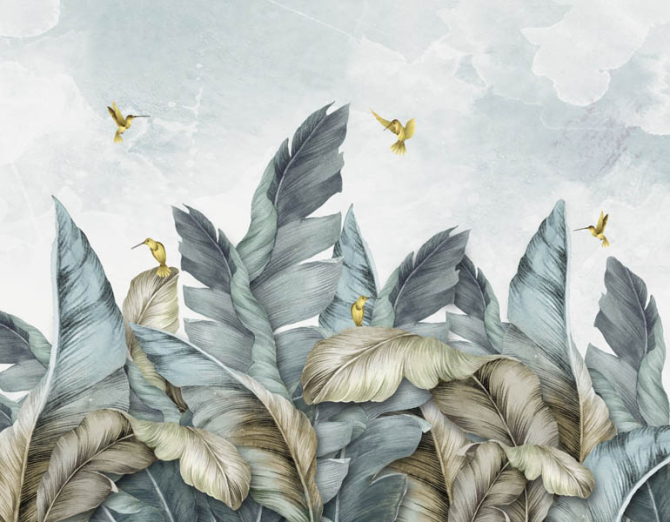 Фотошпалери птиці і тропічні листя