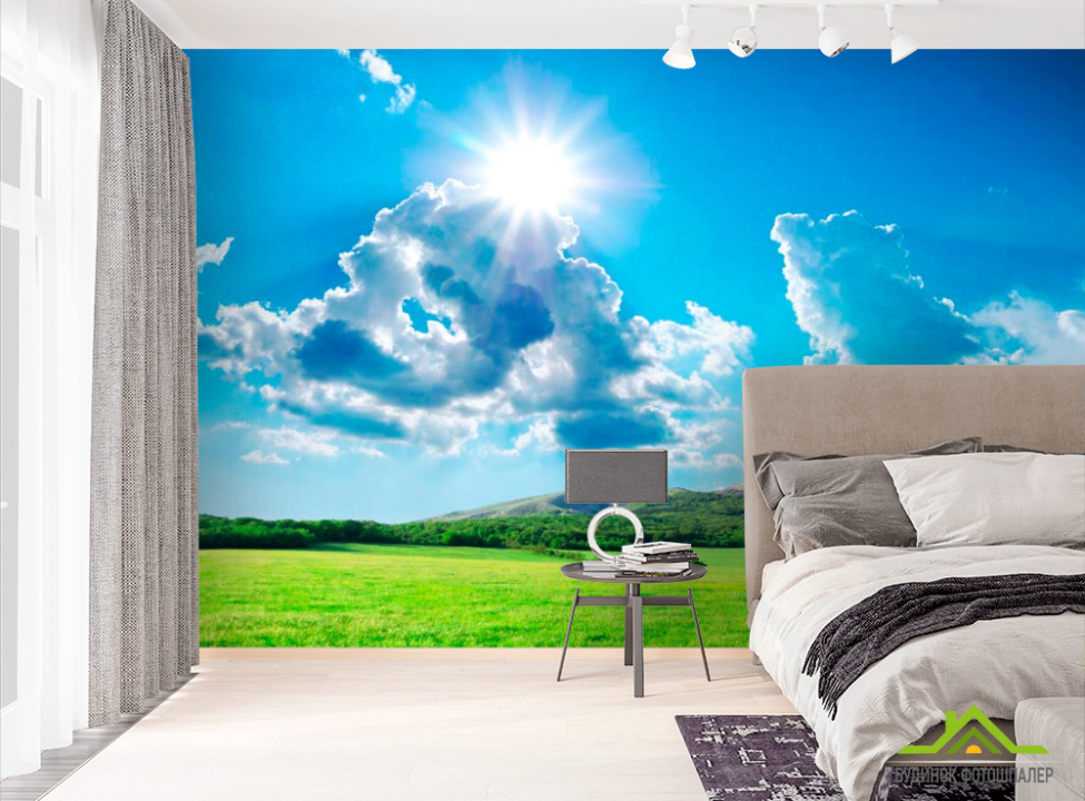 выбрать Фотошпалери Сонце, трава, хмари Фотошпалери Природа на стіну