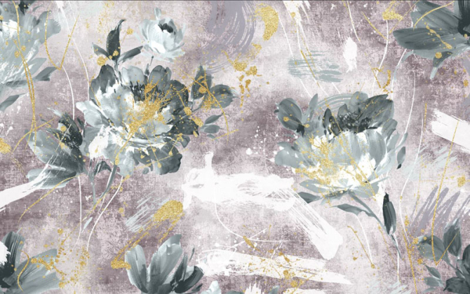 Фотошпалери дизайнерські квіти з золотом рожеві.