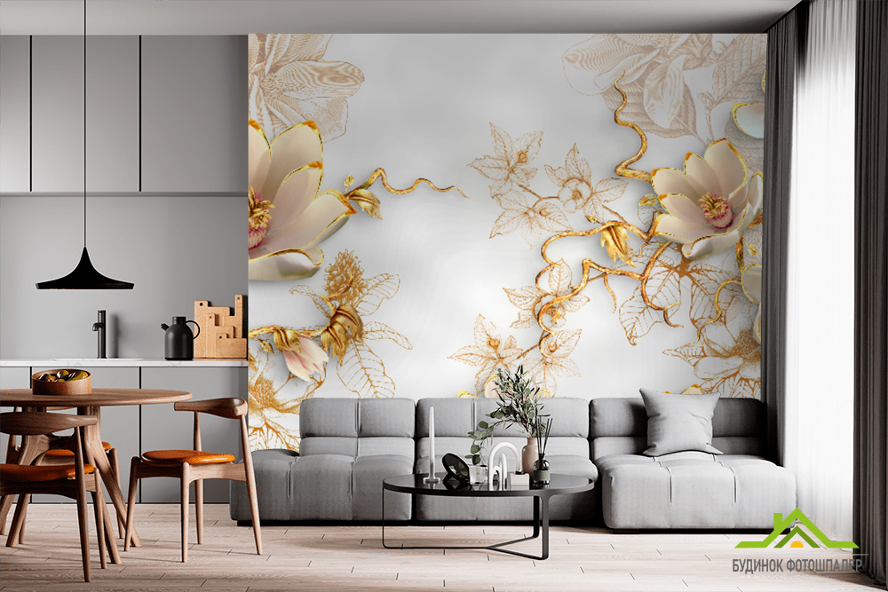 Фотообои золотые цветы