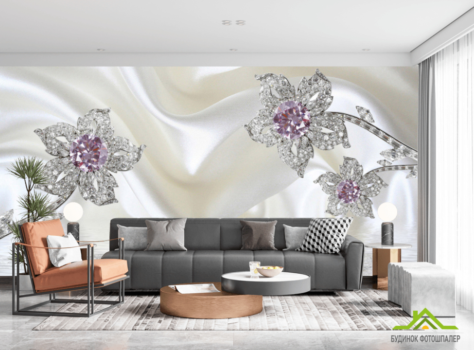 выбрать Фотошпалери Срібні брошки Фотошпалери квіти 3d на стіну