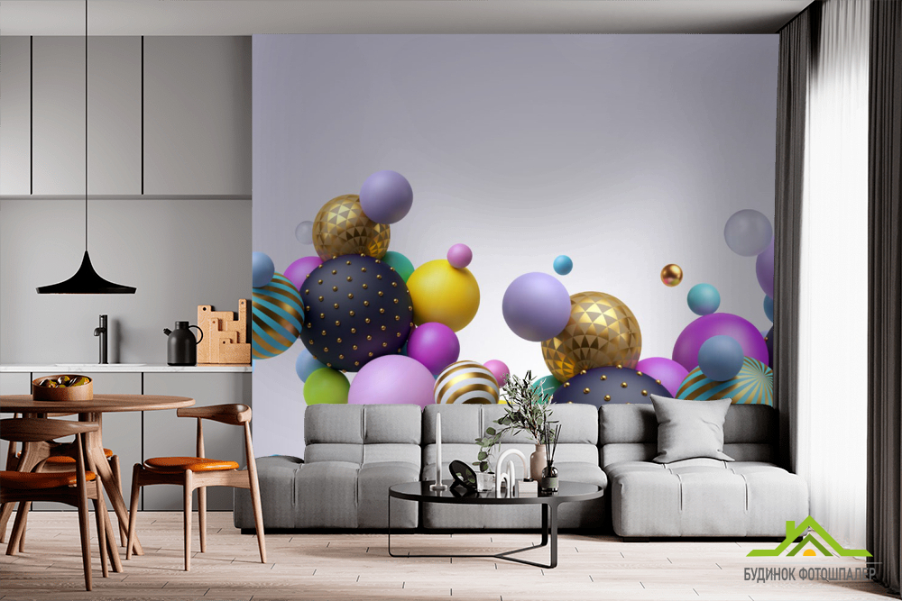 Фотошпалери кольорові кулі 3д з золотом