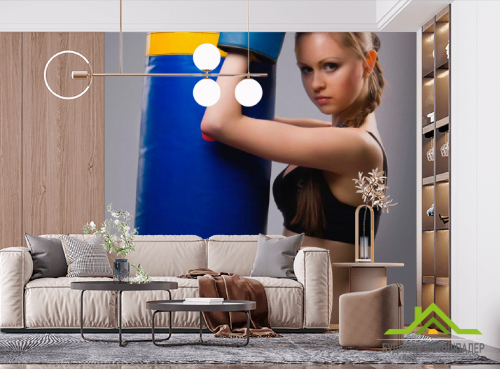 выбрать Фотообои Девушка с боксерской грушей Фотообои Спорт на стену