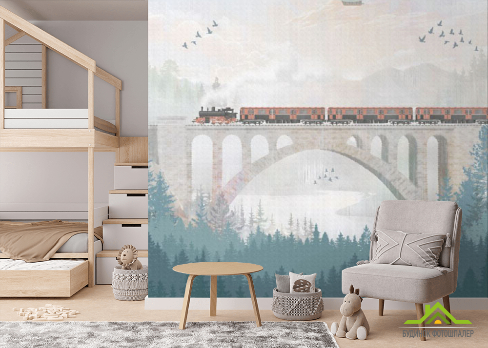 Фотообои Поезд на мосту в детскую
