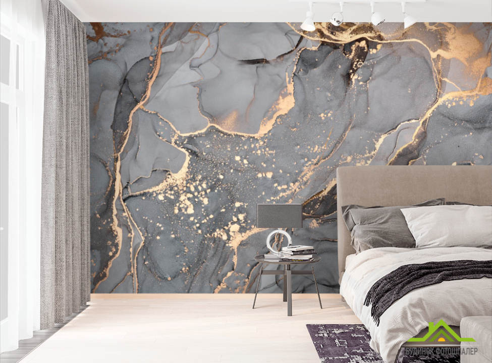 выбрать Фотообои Серый Fluid art с золотом Каталог фотообоев на стену