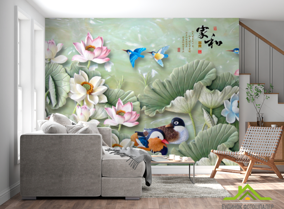 выбрать Фотошпалери Китайська ліплення з лотосами Фотошпалери 3Д барельєф на стіну