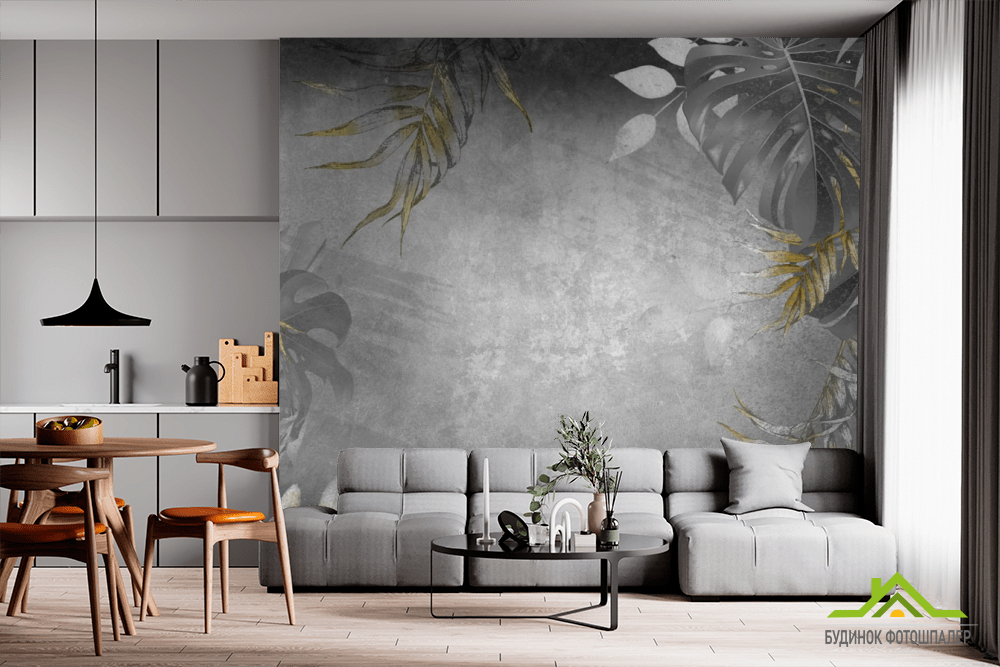 Фотообои листья с золотом