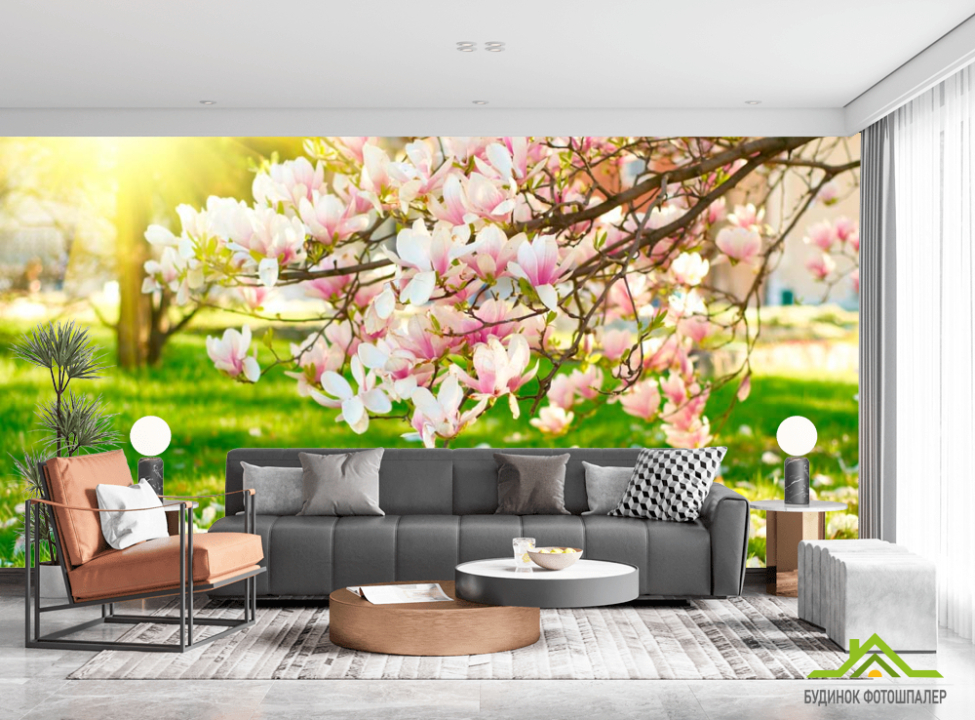 выбрать Фотошпалери Відцвіли вишневі квіти Фотошпалери Рожеві дерева на стіну