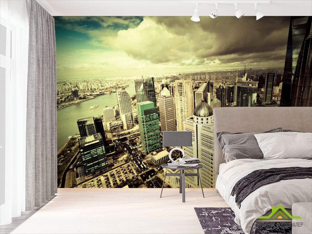 Фотообои Дома, вода, тучи