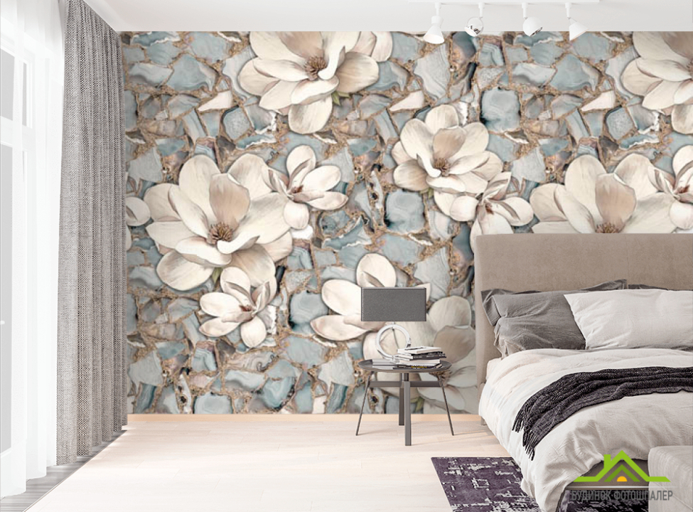 выбрать Фотошпалери Магнолія на тлі мармуру Фотошпалери Квіти на стіну