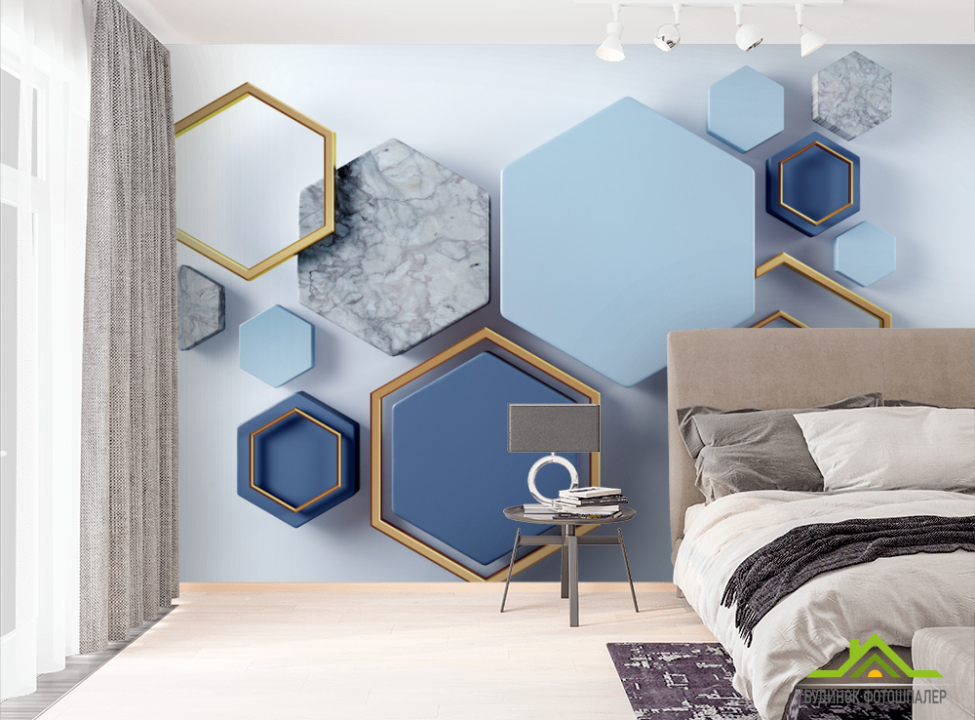выбрать Фотообои Синие шестиугольники Фотообои Геометрия на стену