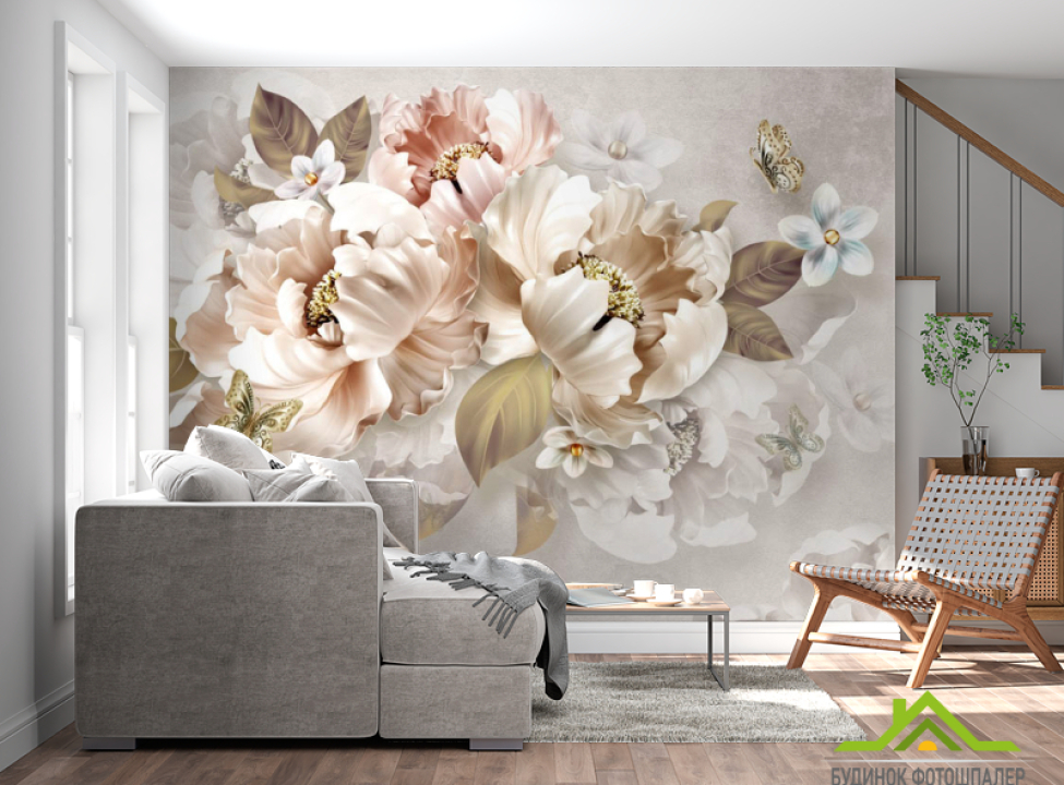 выбрать Фотообои Золотые 3д цветы Каталог фотообоев на стену