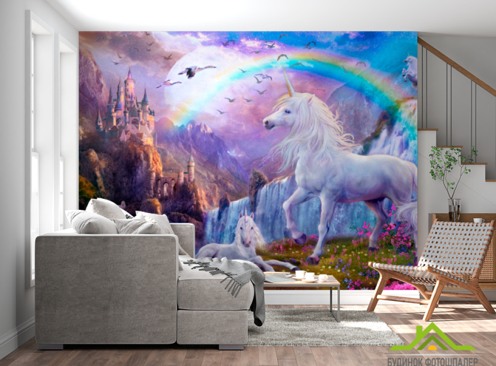 выбрать Фотошпалери Казкові єдинороги і веселка Фотошпалери Фрески на стіну