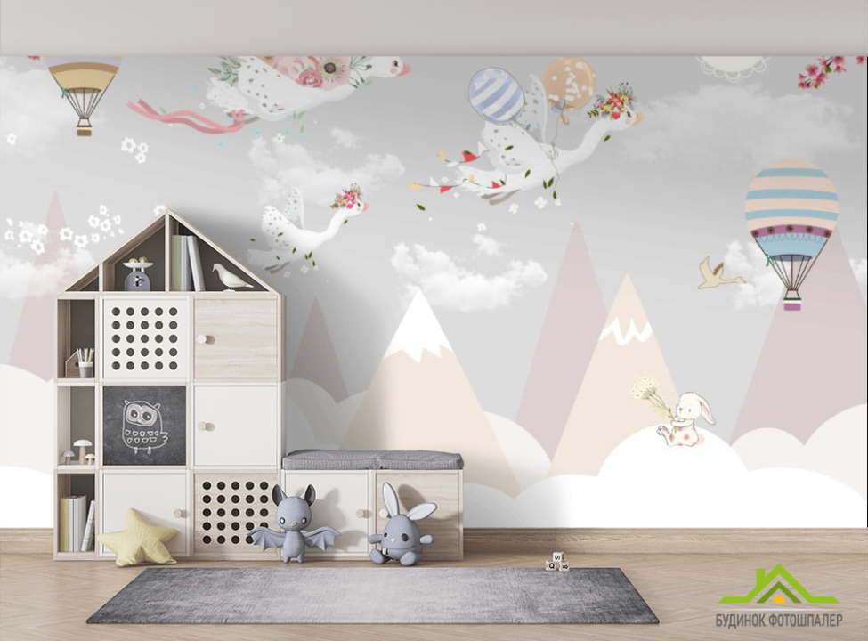 выбрать Фотошпалери Лелеки на повітряних кульках Фотошпалери Little kids на стіну