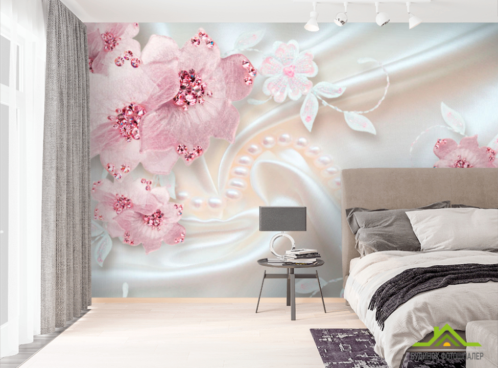 выбрать Фотошпалери Рожеві квіти на атласі Фотошпалери квіти 3d на стіну