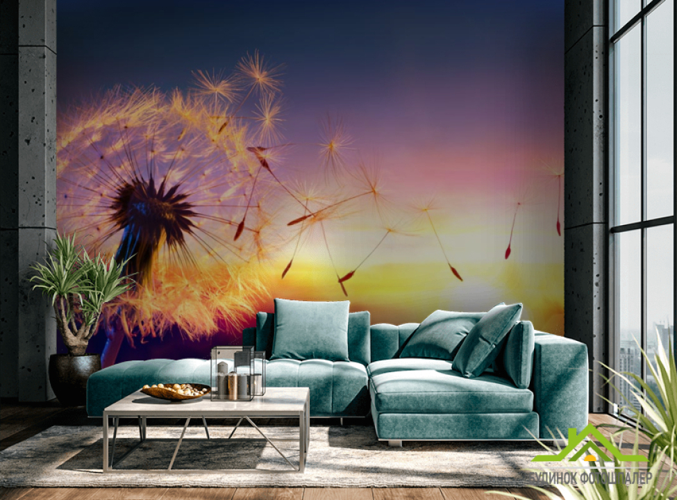 выбрать Фотообои одуванчик закат Фотообои Одуванчики на стену