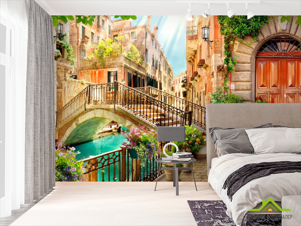 Фотообои Мост, дом, цветы