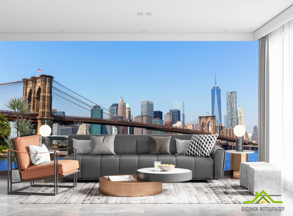 выбрать Фотошпалери міст у місті над синьою рікою Фотошпалери Місто на стіну