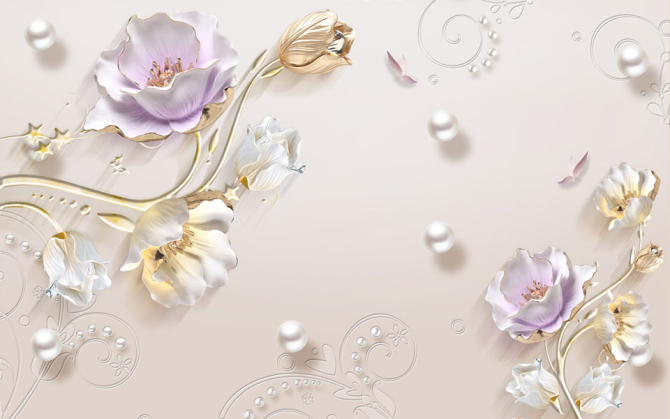 Фотошпалери Керамичесике квіти з золотими ніжками