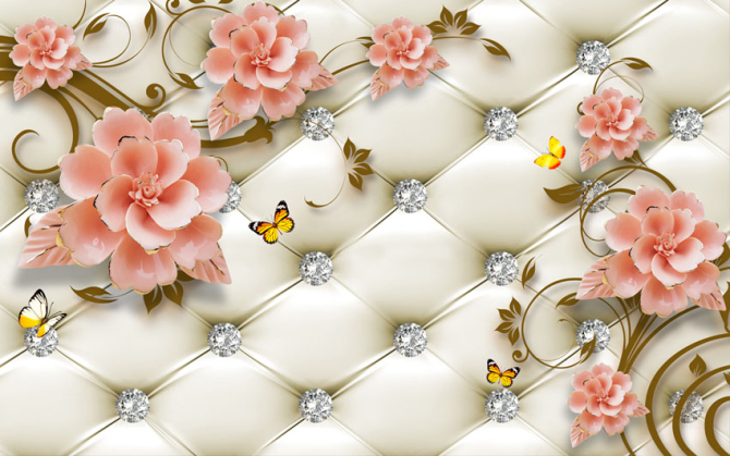 Фотошпалери Керамічні квіти на тлі оббивки