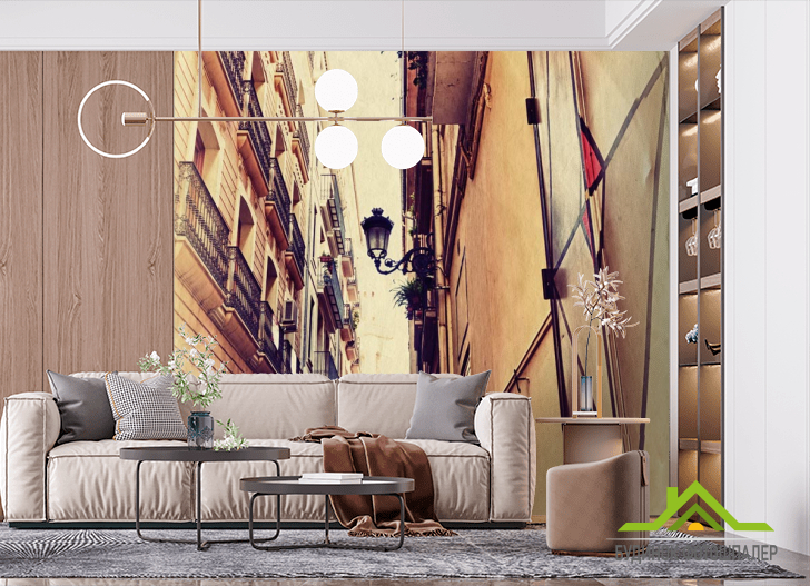 Фотошпалери вузька вулиця з ліхтарем