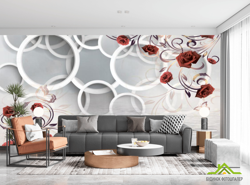 выбрать Фотошпалери Троянди і кола 3d Фотошпалери стереоскопічні на стіну