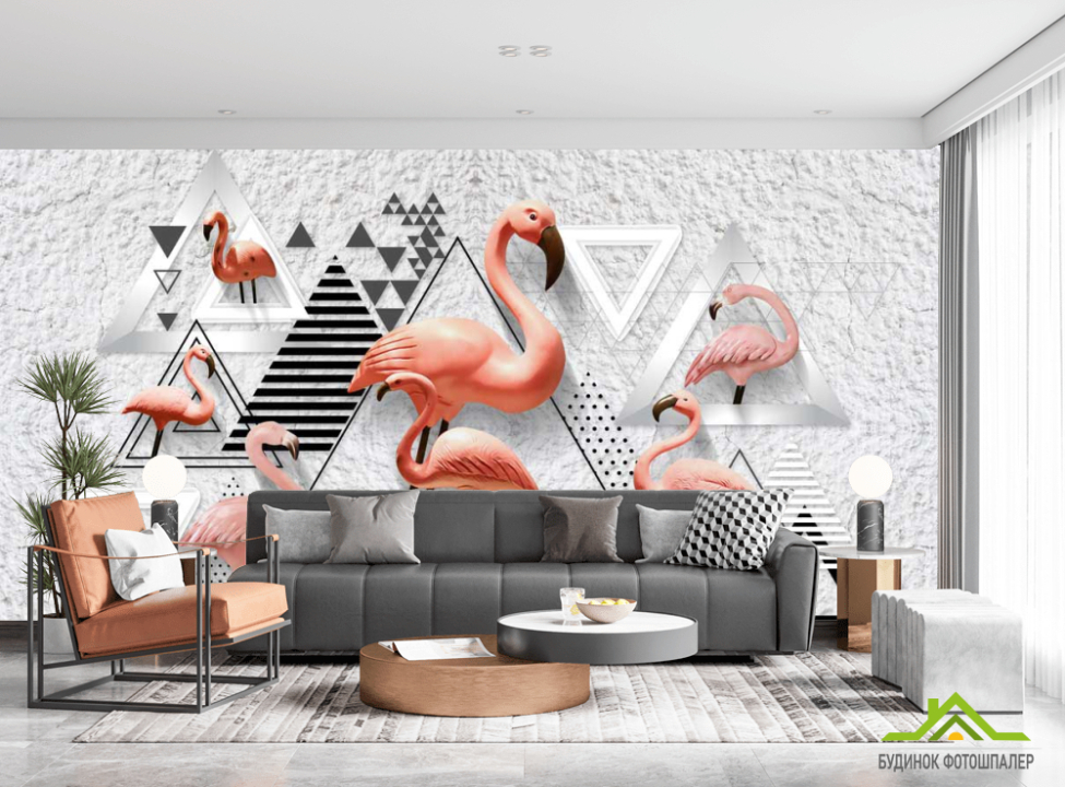 выбрать Фотошпалери Фламінго і геометрія Фотошпалери Тварини на стіну