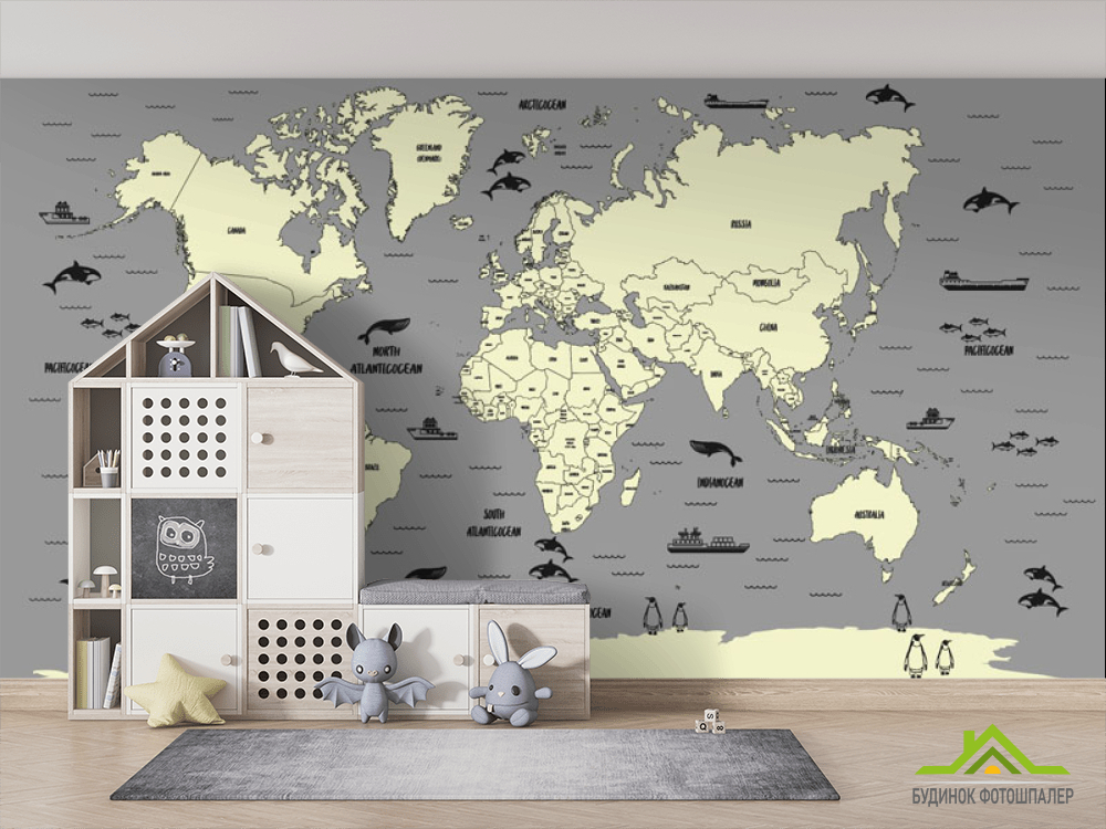 Фотошпалери Карта в сірому кольорі в дитячу