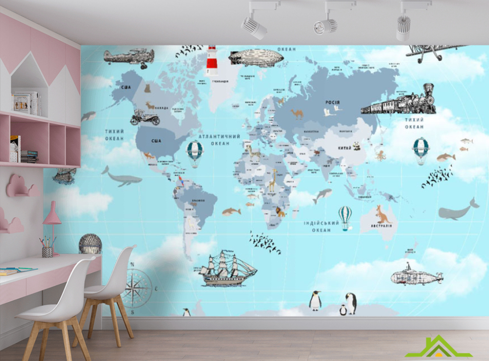выбрать Фотообои Голубая карта с транспортными средствами Фотообои в детскую на стену