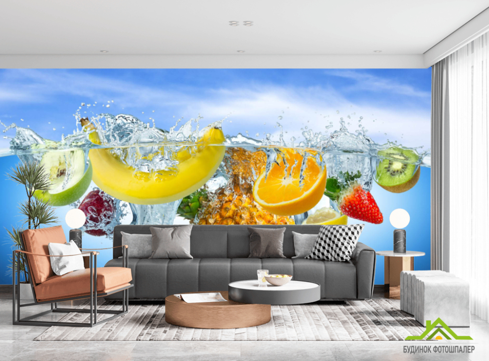 выбрать Фотообои Фрукты в воде Фотообои Еда и напитки на стену