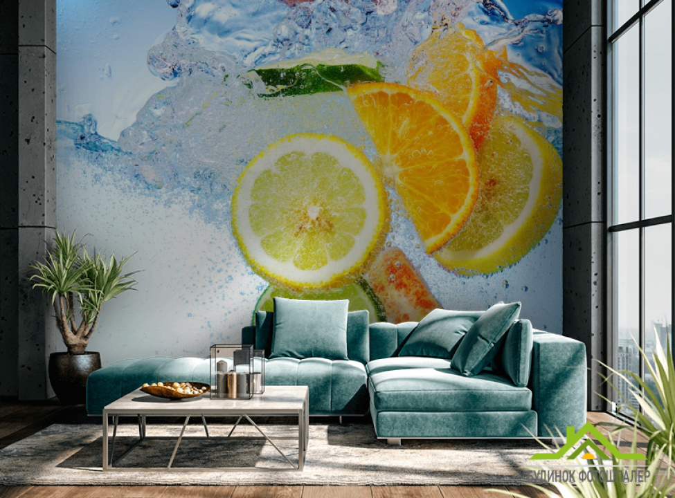 выбрать Фотообои цитрусовые в воде Фотообои Еда и напитки на стену