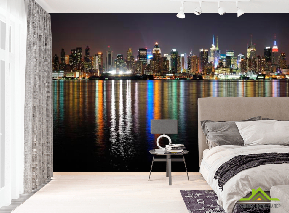 выбрать Фотообои Яркая ночная набережная Фотообои ночной город на стену