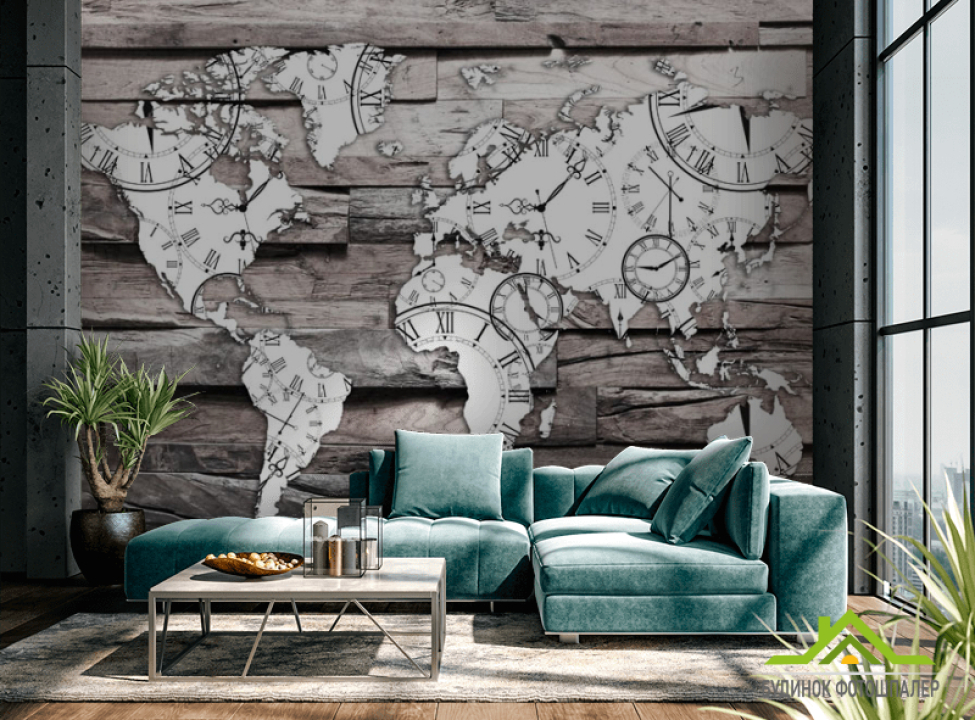 выбрать Фотообои 3d карта на фоне дерева Фотообои карта Мира на стену